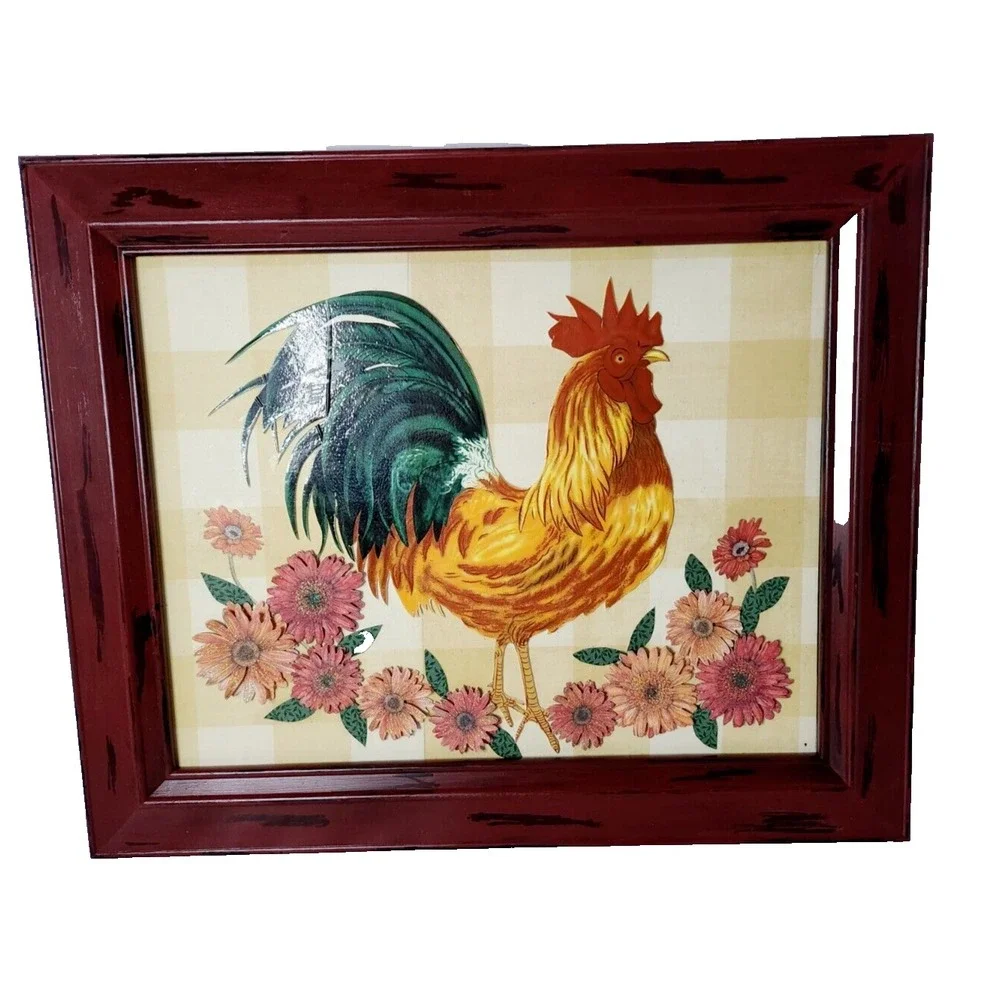 Vintage 3D Textured Rooster Wall Art Hanging Wood Framed Farmhouse Country Decor